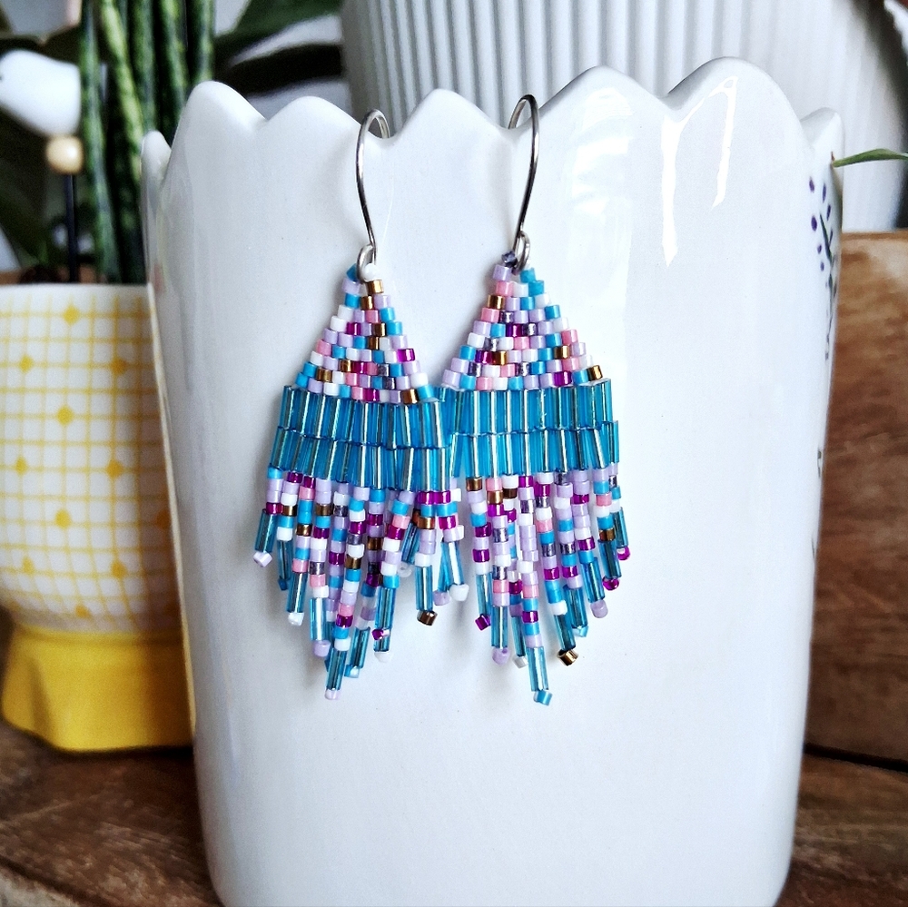Colorful Beaded Fringe Dangle Earrings